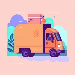 Cute Courier Delivery Package Cartoon  Icon Illustration. People Transportation Icon Concept Isolated Premium Vector. Flat Cartoon Style