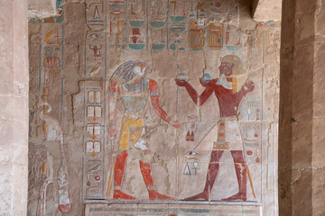 Hieroglyphs on the walls Deir el bahri, Temple of Hatshepsut, Egypt, Luxor