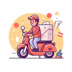 Cute Courier Delivery Package Cartoon  Icon Illustration. People Transportation Icon Concept Isolated Premium Vector. Flat Cartoon Style