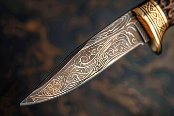 closeup of a penknife with intricate designs on the handle - obrazy, fototapety, plakaty