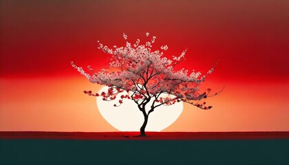 Naklejka na ściany i meble tree in the sunset wallpaper national landscape sky vector art background blood, Cherry Blossom, minimalism, Photoshop, red, sun, sunset, HD wallpaper