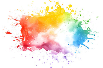 Rainbow watercolor splatter explosion on transparent background.