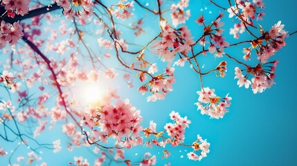 Blooming Blossoms in the Sunlight A Pink and White Flower-Filled Sky Generative AI