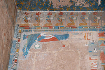 Hieroglyphs on the walls Deir el bahri, Temple of Hatshepsut, Egypt, Luxor