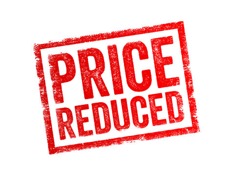 Price Reduced is a phrase used in retail or real estate to indicate that the cost of a product or property has been lowered from its previous level, text concept stamp