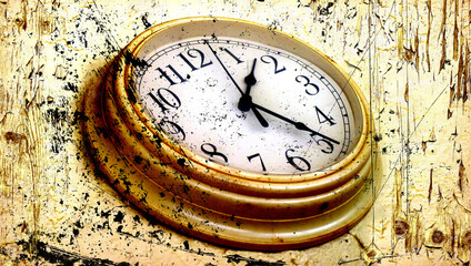 Close up abstract grunge style old clock face