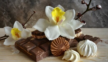 Fototapeta na wymiar Marshmallow chocolate vanilla flower