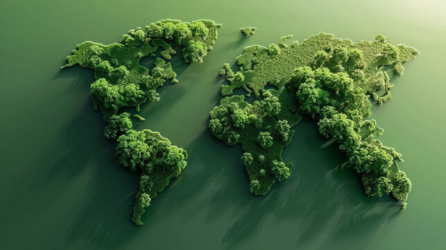 Fototapeta Ecology concept. Green world map made from grass. 3d render