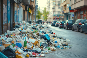 Piles garbage on streets of city a overflowing waste AI Generative - Powered by Adobe