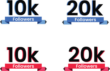 10k followers 20k followers pack in blue and red colors