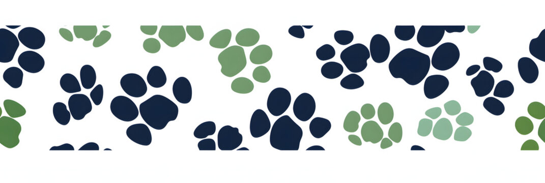 small navy blue, green, vector dog feet steps, white background