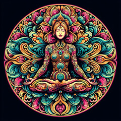 Meditation illustration created with colorful motifs
