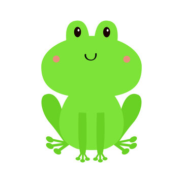 Green frog sitting icon. Cartoon kawaii baby animal character. Cute round face. Funny baby. Sticker print. Love greeting card. Happy Valentines day. Flat design. White background. Isolated. Vector