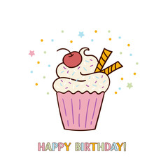 Hand-drawn doodle cupcake style, muffin. Bright and delicious dessert, pastries