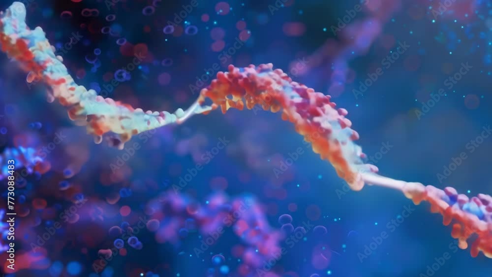 Poster a magnified view of a single strand of rna showing its slightly different structure from dna and its