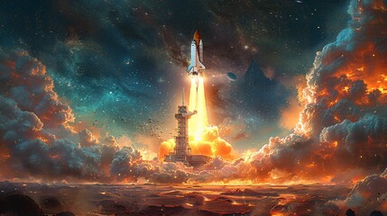 NASA's Space Shuttle Launches into the Sky Generative AI - obrazy, fototapety, plakaty