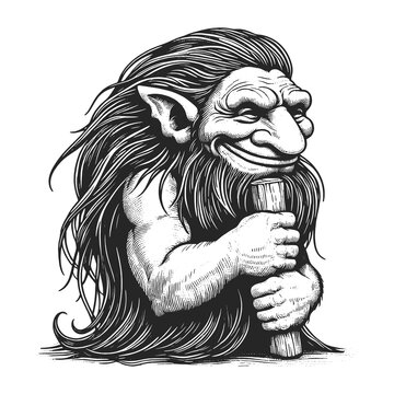 recommend clip art: troll perfect for mythical theme enthusiasts sketch engraving generative ai fictional character raster illustration. Scratch board imitation. Black and white image.