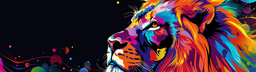 Vibrant Lion Artwork with Colorful Streaks and Abstract Shapes