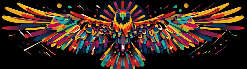 Artistic and Colorful Eagle Spread Wings Illustration