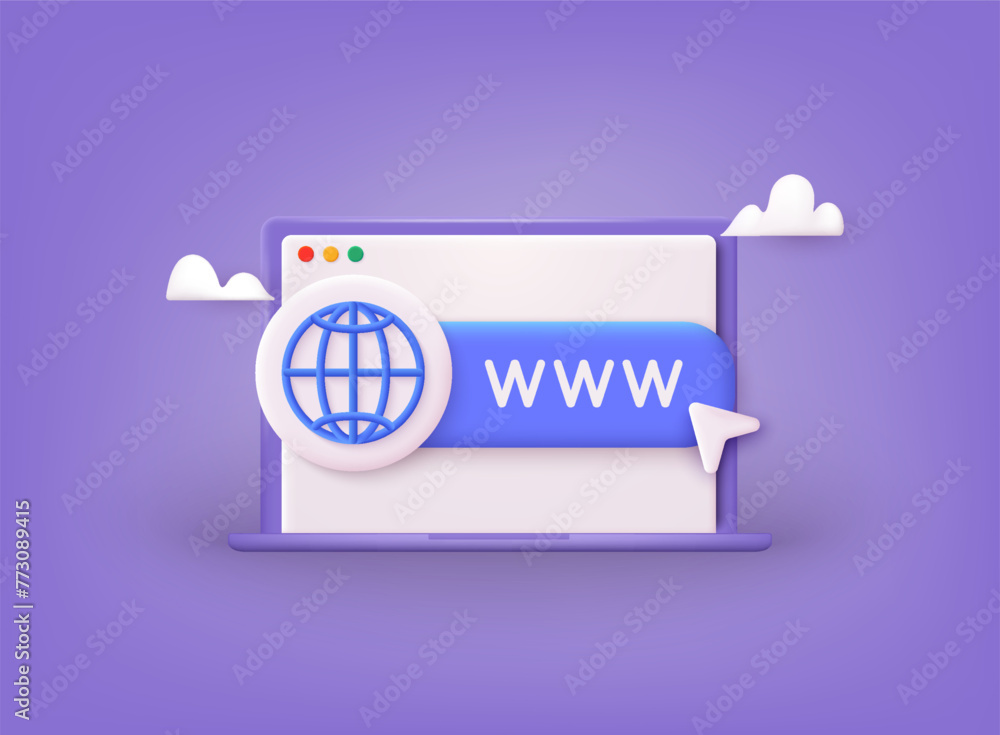 Poster search www sign. address and navigation bar icon. web hosting technology. browser search website pag