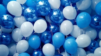 Blue and White Balloons Floating in the Air