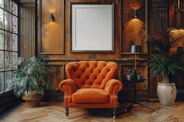 Comfortable armchair in a room with natural light and copy space poster