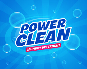 Vector Illustration Power Clean Wash Package Label With Soap Bubbles