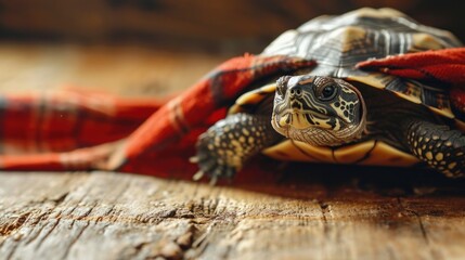 Naklejka premium Whimsical image of a turtle decked out in a superhero cape, ready for a slow-motion adventure