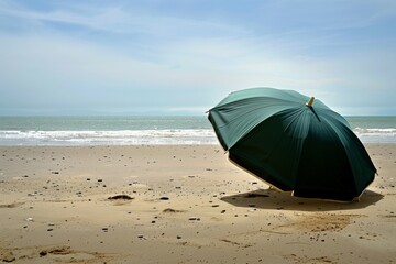 open umbrella on a beach, no people around