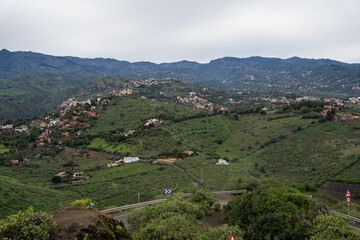 View from peak of Caldera de Bandama volcanic crater over Gran Canaria island