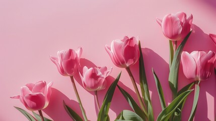 Group of Pink Tulips on Pink Background