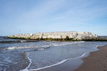Breakwater made of large square concrete blocks