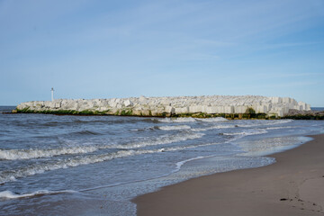 Breakwater made of large square concrete blocks