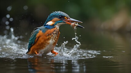 A female Kingfisher comes up out of the water after trying to dive for a fish but failing. I must return soon since I can't stop taking pictures of these stunning birds.