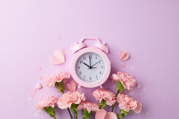 Counting moments till Mother's Day: pink clock surrounded by flowers, symbolizing love and time on...