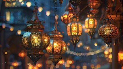 Quranic calligraphy adorning lantern lights for festive celebration ai image - obrazy, fototapety, plakaty