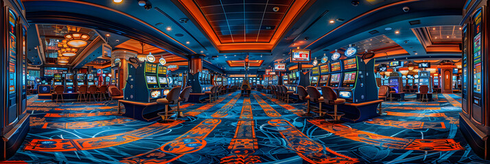 Rows of slot machines at the indoor casino,
Las vegas casino background