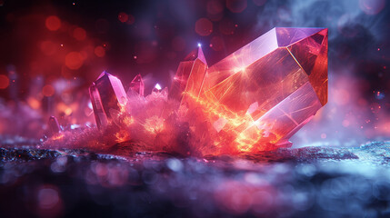 Crystal de roche embrasé par une lumière spirituelle