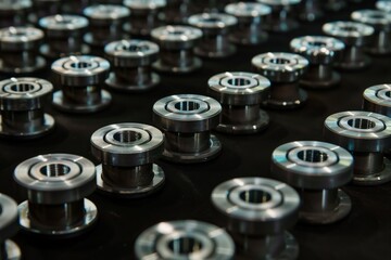 industrial bearings arranged in a pattern on black surface