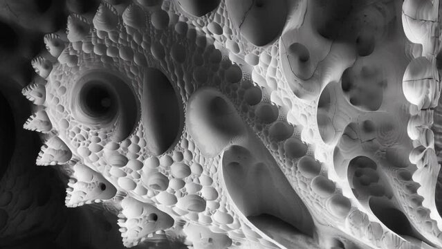 A black and white photograph of a natural formation that resembles a fractal pattern showcasing the connection between math and nature.