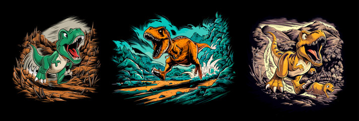 Thrilling chase - t-rex mascot vector illustration. Generative AI.