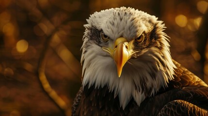 Naklejka premium Bald Eagle portrait in the forest. Close-up shot