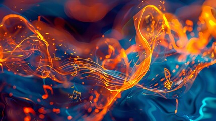 Glowing Music Notes in a Blue Ocean Generative AI