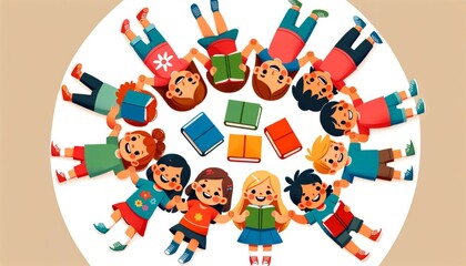Circle of Children Holding Brightly Colored Lights in Vector Illustration