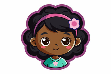 Fototapeta premium Cute black girl sticker vector on white background.