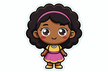 Cute black girl sticker vector on white background.