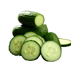 illustration of Cucumber and slices, Isolated on transparent PNG background, Generative ai
