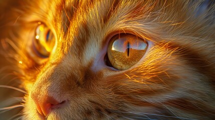 Close-up portrait of a ginger cat with brilliant amber eyes