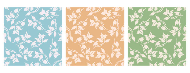Set of 3 Seamless botanical pattern for fabrics. For use in graphics.