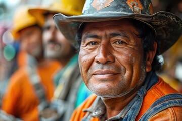 Group of mexican construction workers working on a building site in the USA